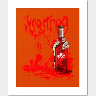 Zombie Hand Bloodied Juggernog on Orange Posters and Art